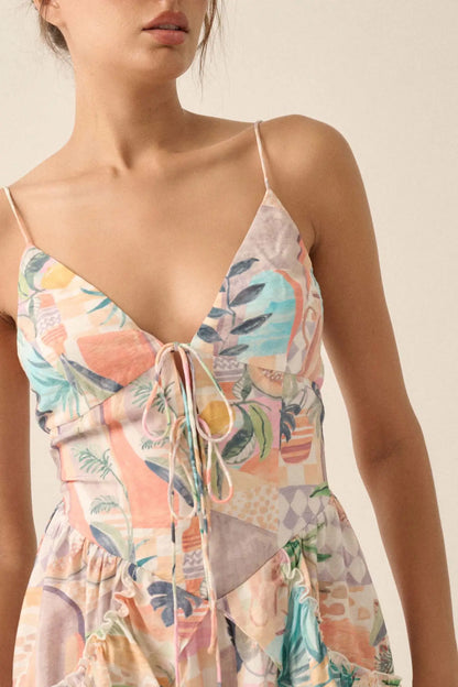 Miami Heat Tropical Motif-Print Tie-Front Romper