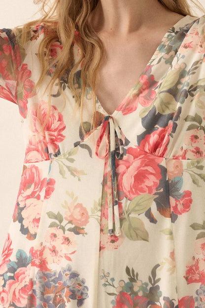 Bloom to Life Floral-Print Mesh V-Neck Romper