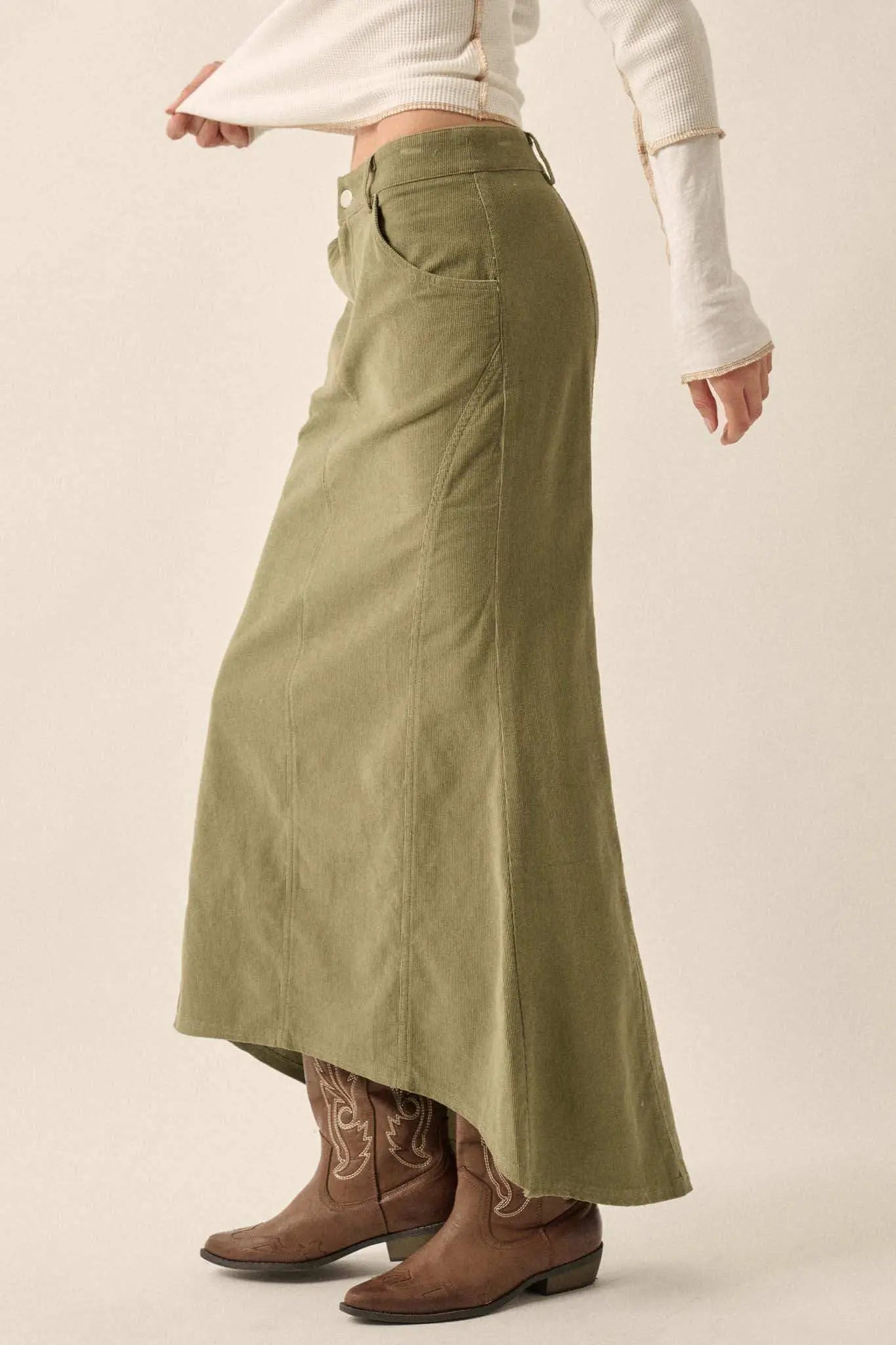 Giddy Up Corduroy High-Low Mermaid Skirt