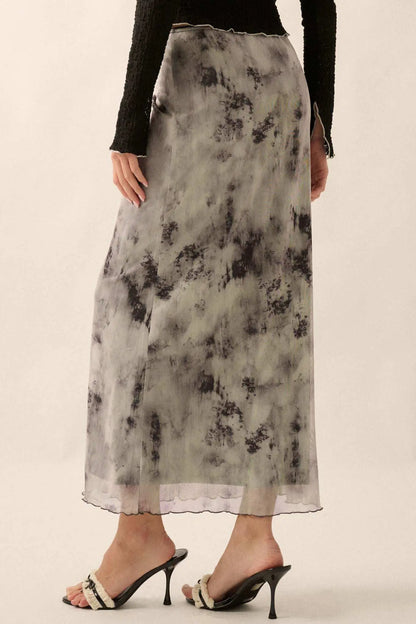 Smoke on the Water Tie-Dye Mesh Maxi Skirt