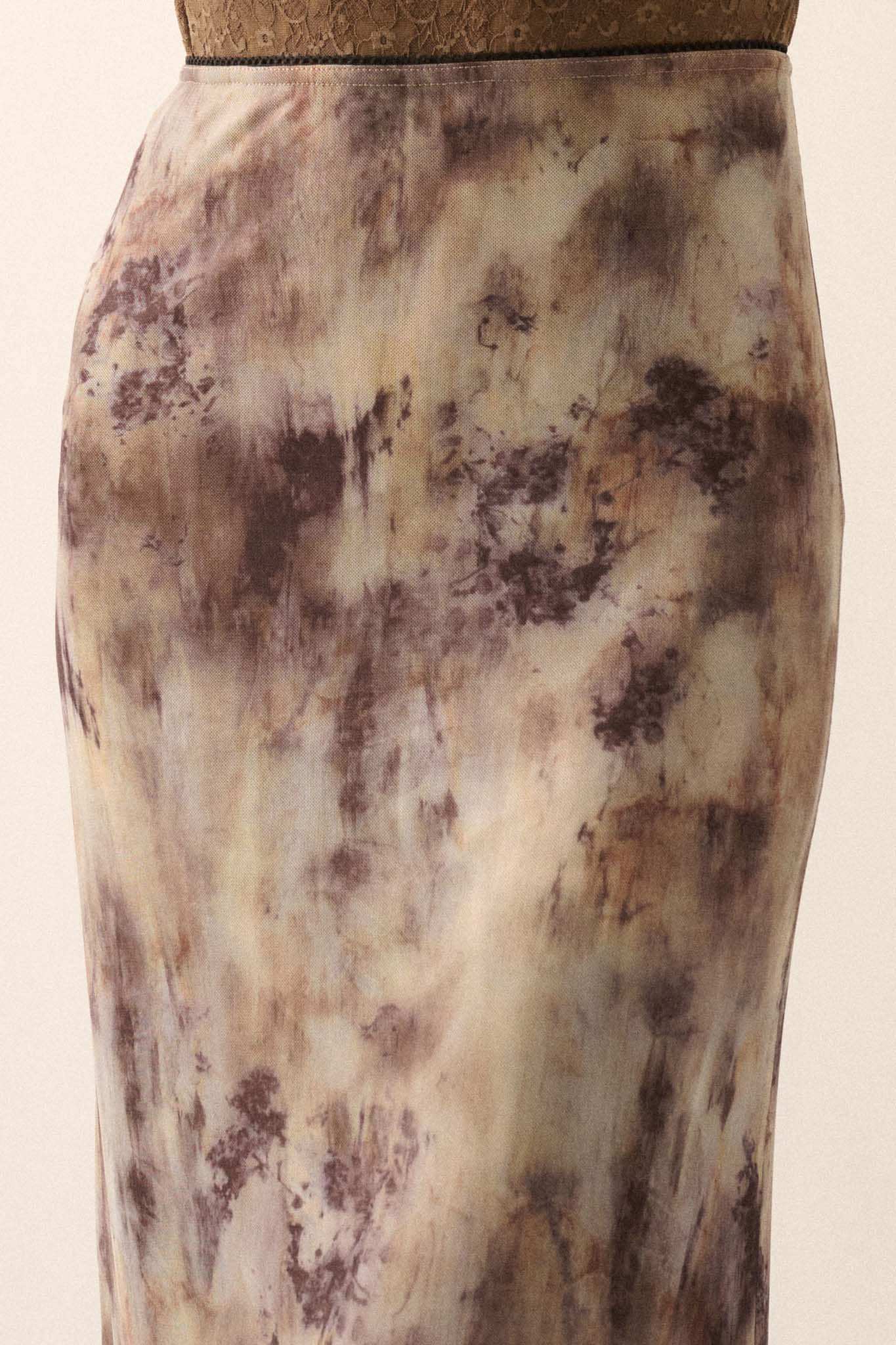 Smoke on the Water Tie-Dye Mesh Maxi Skirt