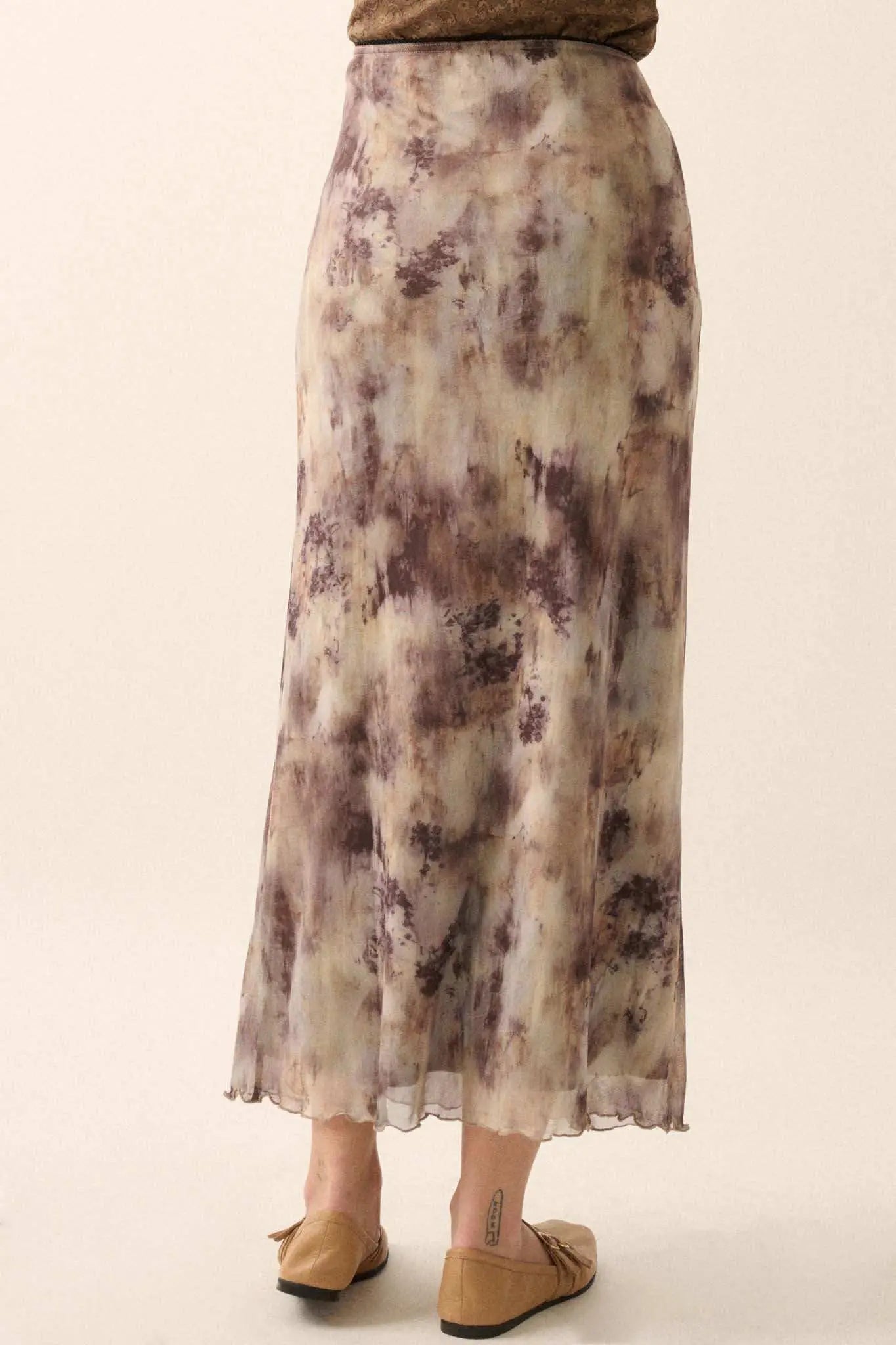 Smoke on the Water Tie-Dye Mesh Maxi Skirt