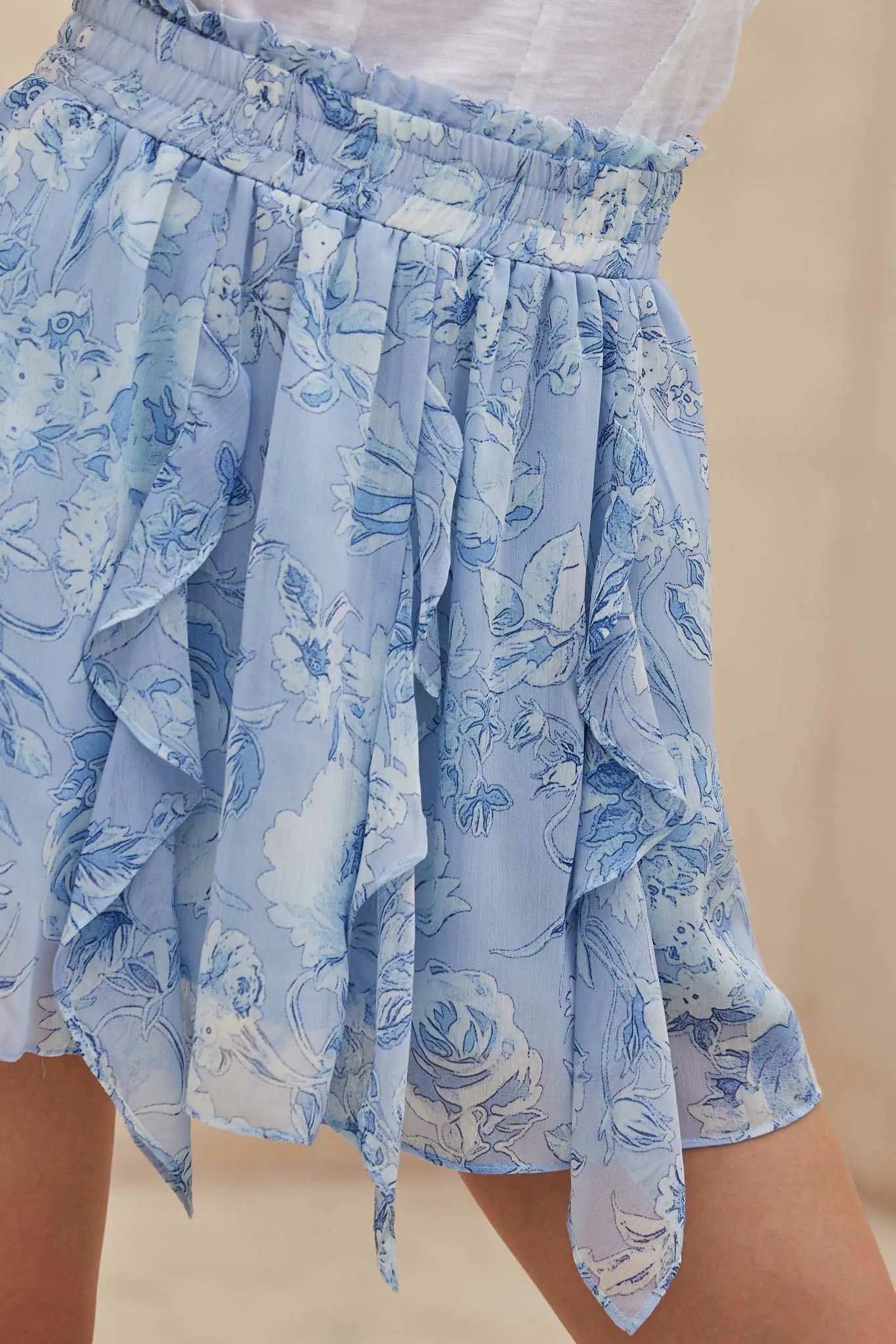 Fresh Fantasy Ruffled Floral Chiffon Mini Skirt