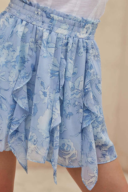 Fresh Fantasy Ruffled Floral Chiffon Mini Skirt