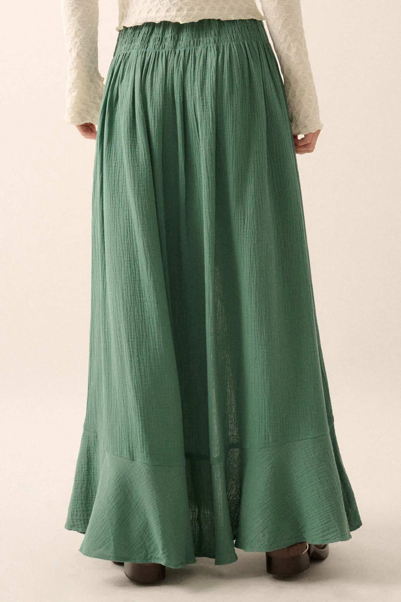 In the Wind Crinkle Cotton Button-Front Maxi Skirt