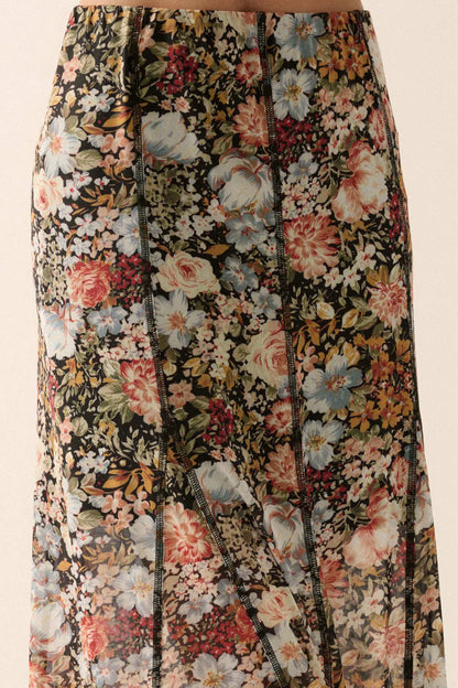 Autumn Harvest Floral Mesh Paneled Maxi Skirt
