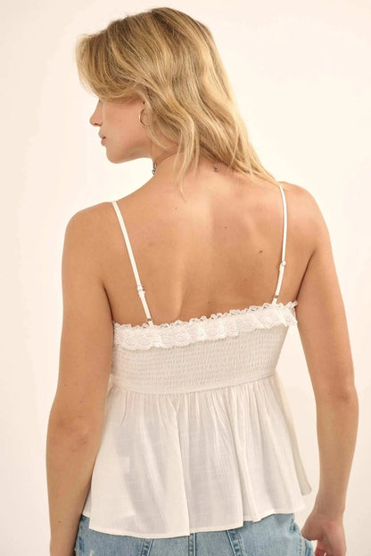 Soul Mate Ruffled Lace Babydoll Cami Top