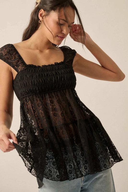 Purely Pretty Smocked Lace Babydoll Top