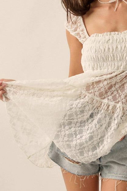 Purely Pretty Smocked Lace Babydoll Top