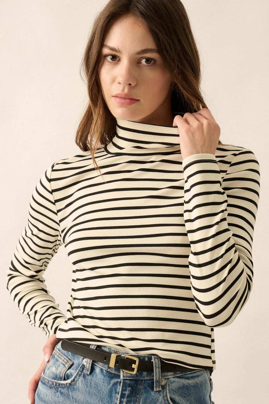Inside the Lines Striped Mock-Neck Top