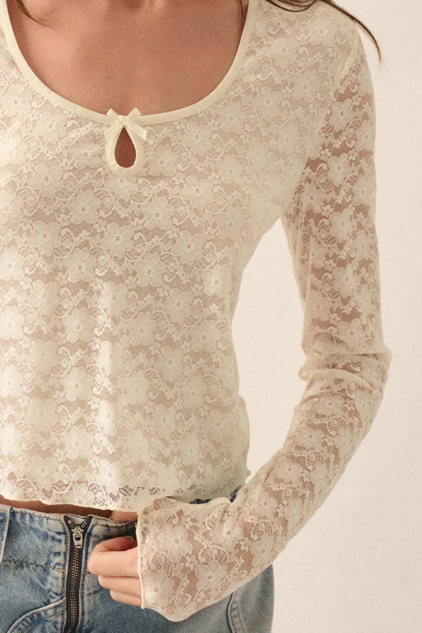 Something Sweet Floral Lace Keyhole Top