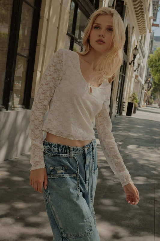 Something Sweet Floral Lace Keyhole Top