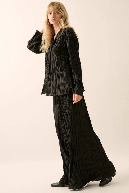 Changing Tides Pleated Satin Button-Up Shirt