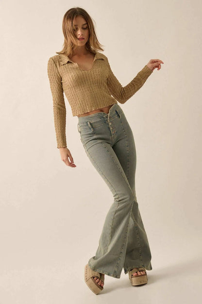 Making Waves Striped Lace Collared V-neck Top
