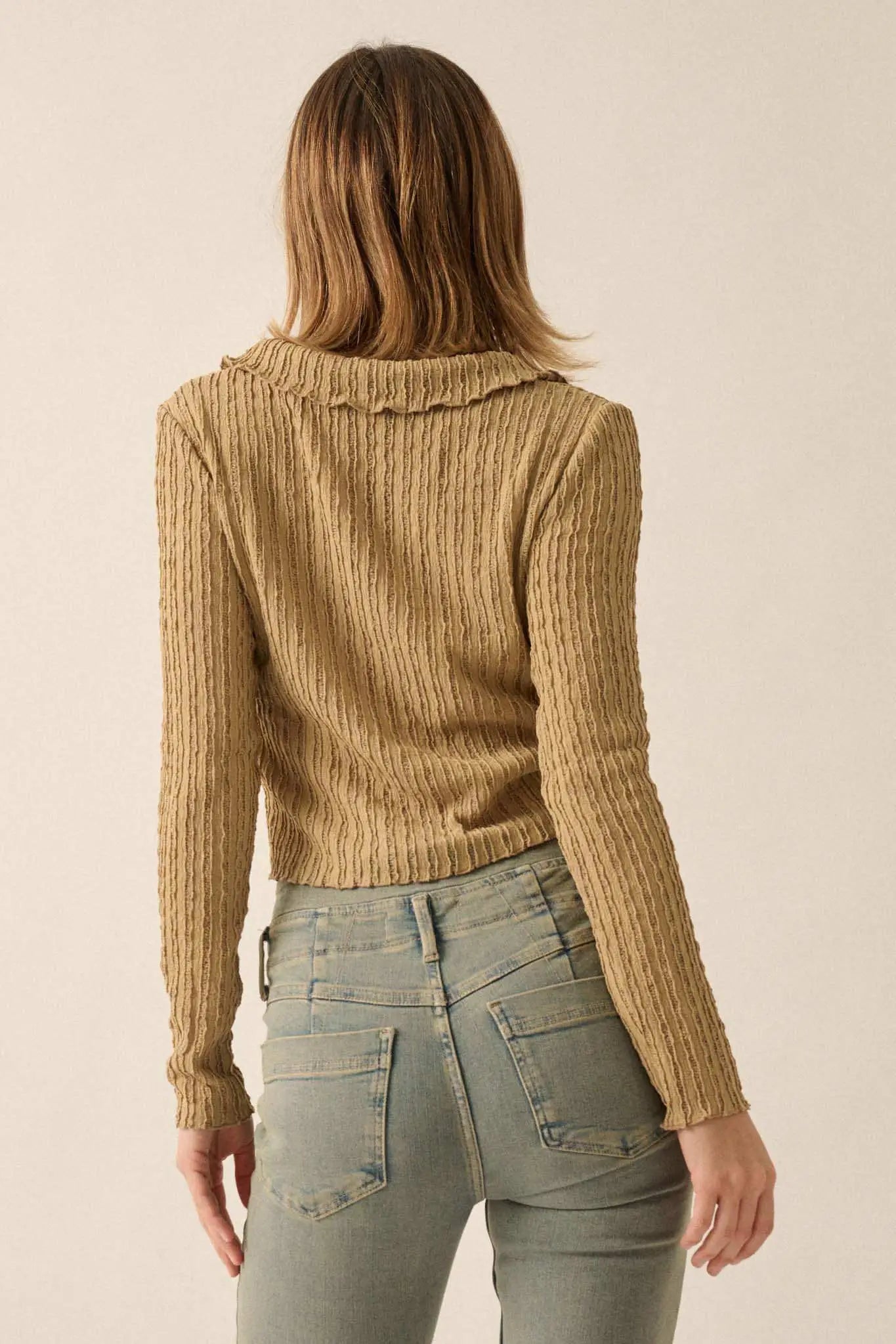 Making Waves Striped Lace Collared V-neck Top