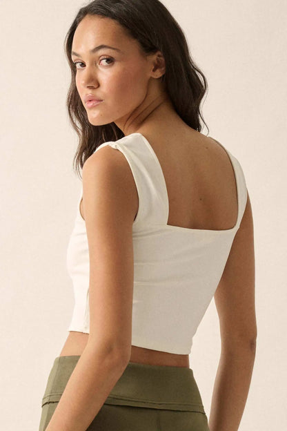 Lifted Fit Zip-Front Cropped Square-Neck Tank Top