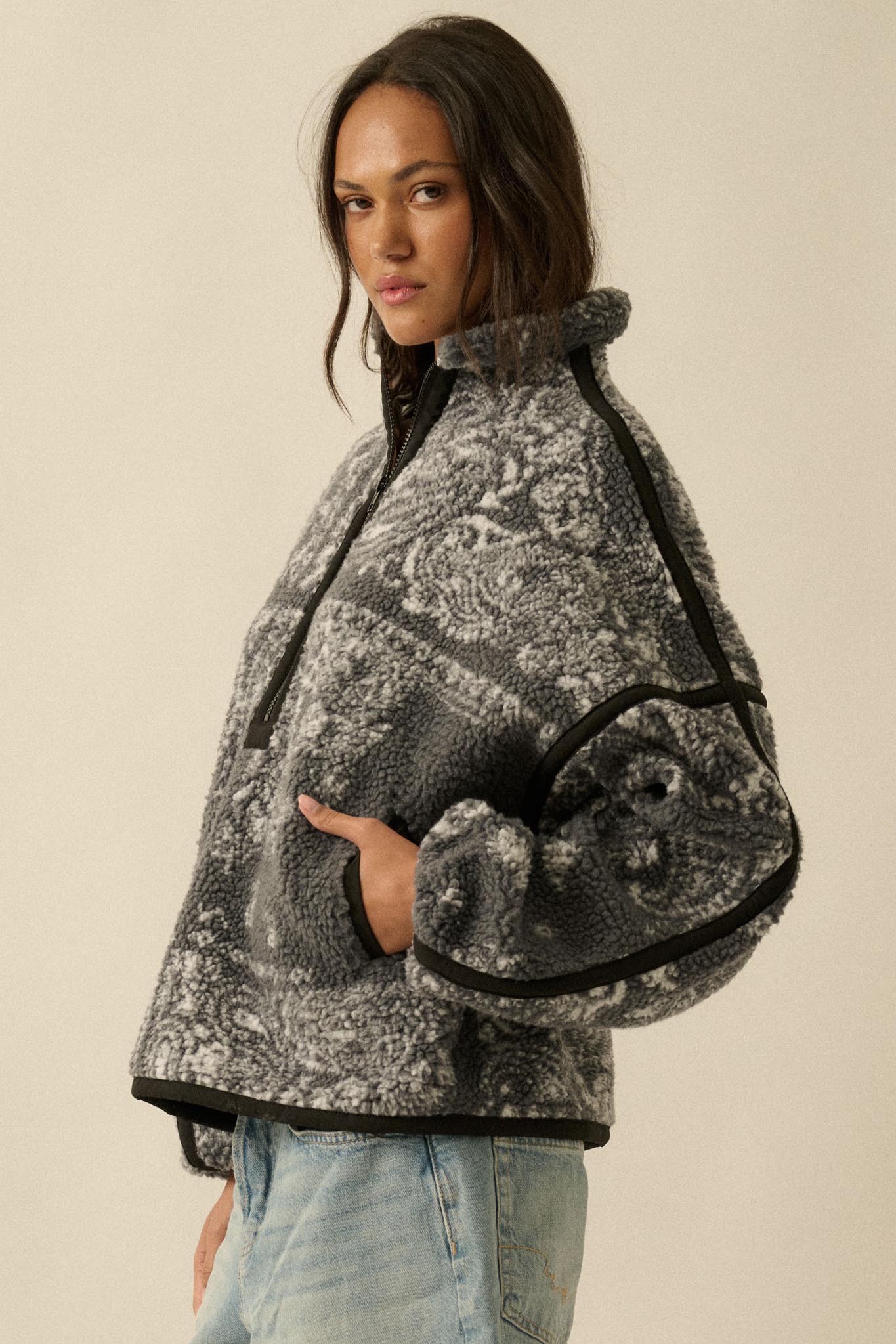 Dream On Paisley-Print Fleece Half-Zip Pullover