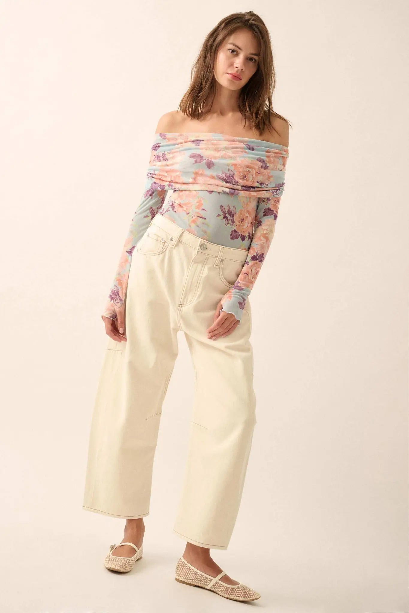 Floral Embrace Floral Mesh Foldover Bodysuit