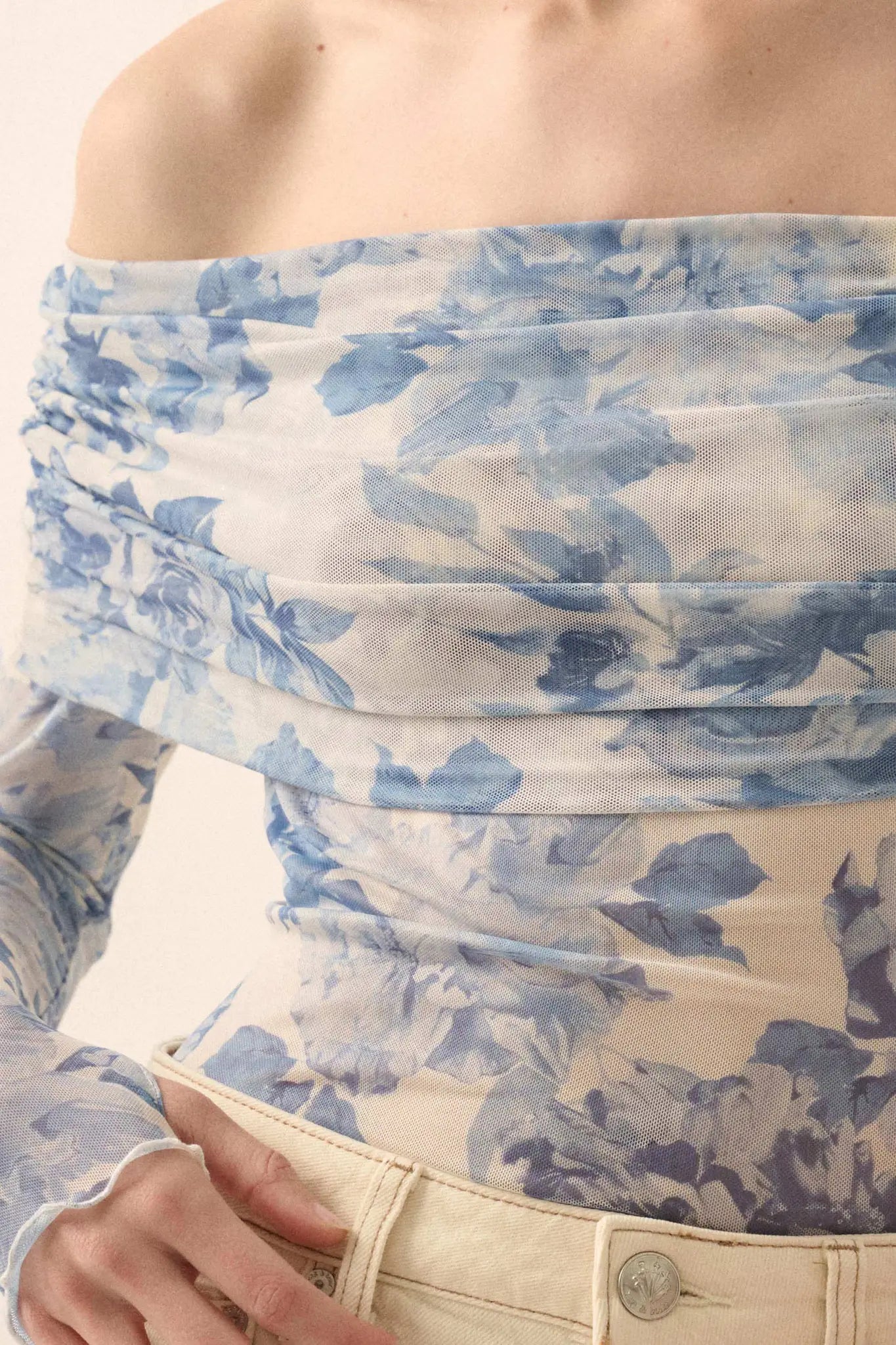 Floral Embrace Floral Mesh Foldover Bodysuit