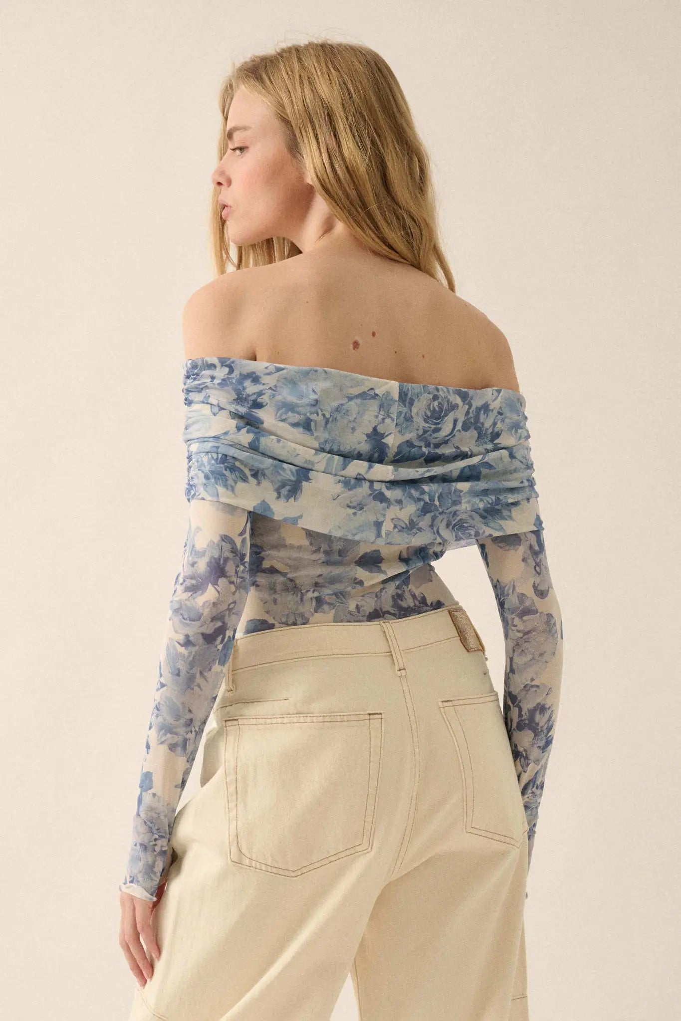 Floral Embrace Floral Mesh Foldover Bodysuit