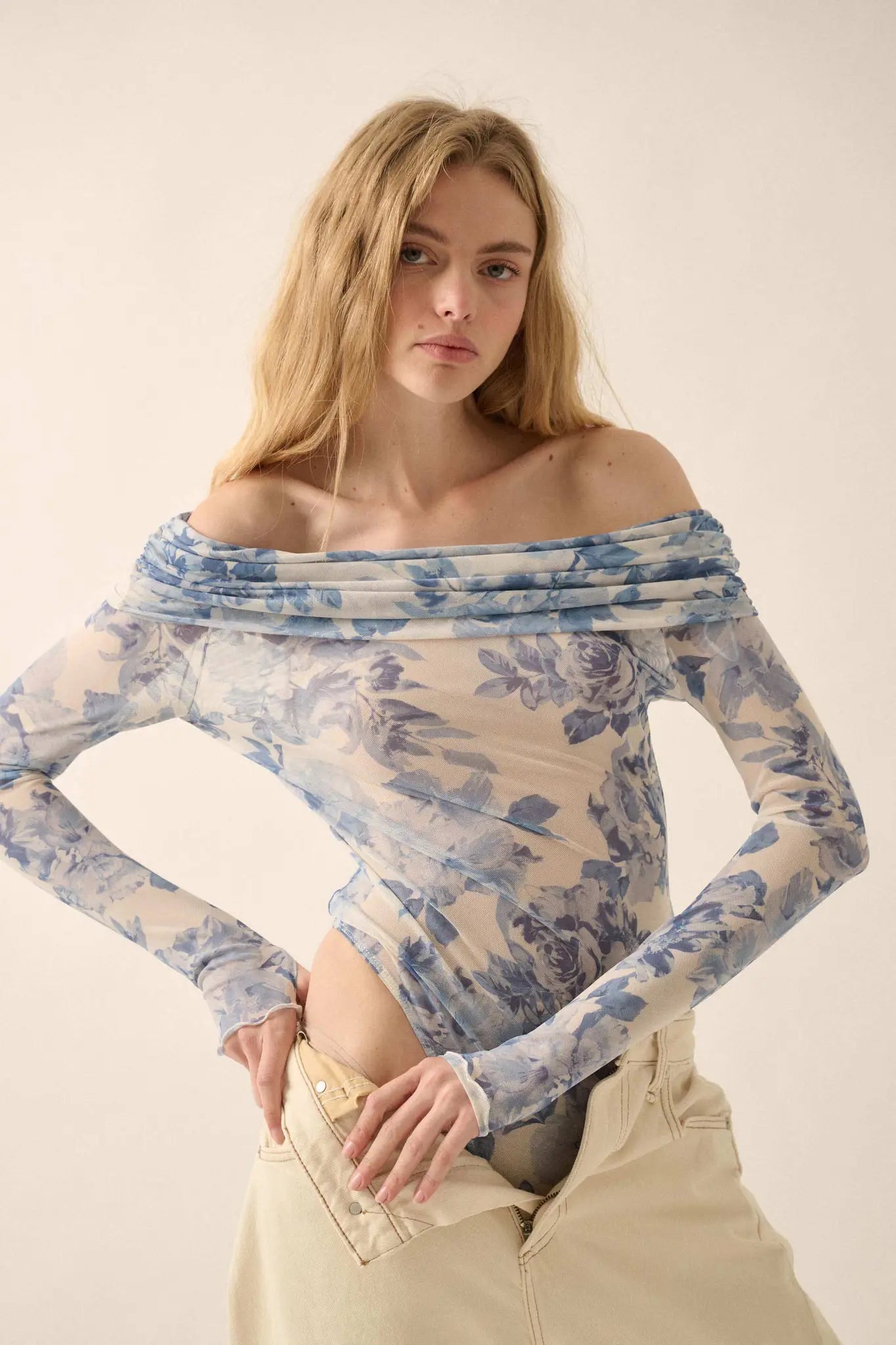 Floral Embrace Floral Mesh Foldover Bodysuit
