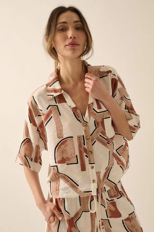 Hidden Realm Abstract-Print Pocket Camp Shirt