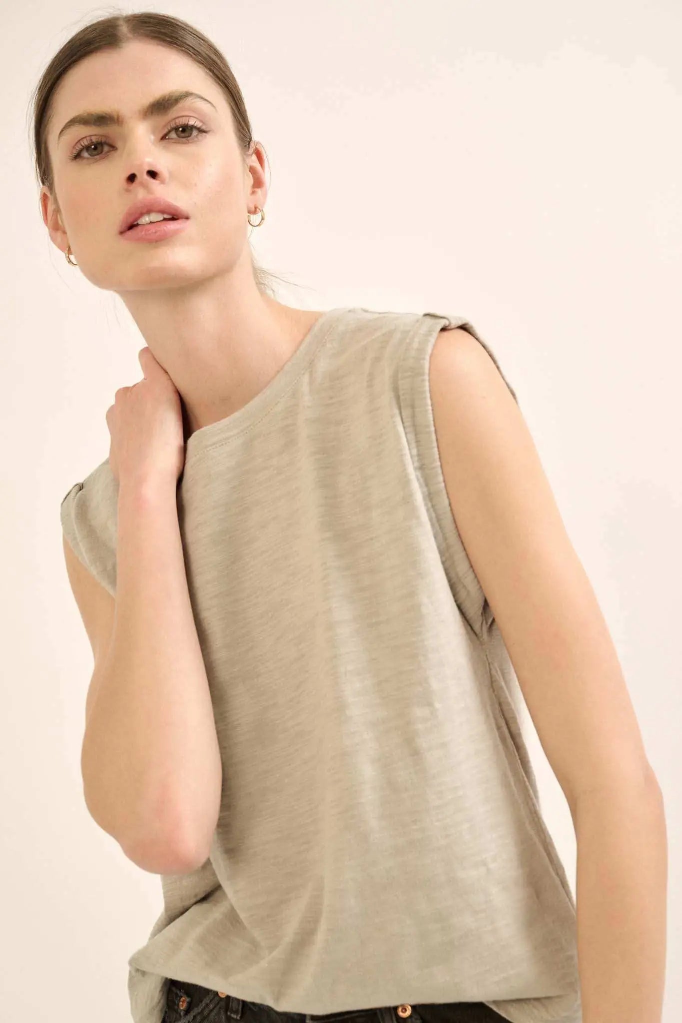 Easy Fit Vintage-Wash Slub Cotton Sleeveless Tee