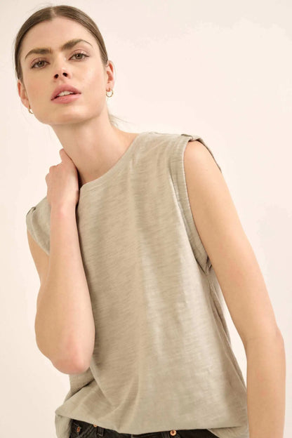 Easy Fit Vintage-Wash Slub Cotton Sleeveless Tee