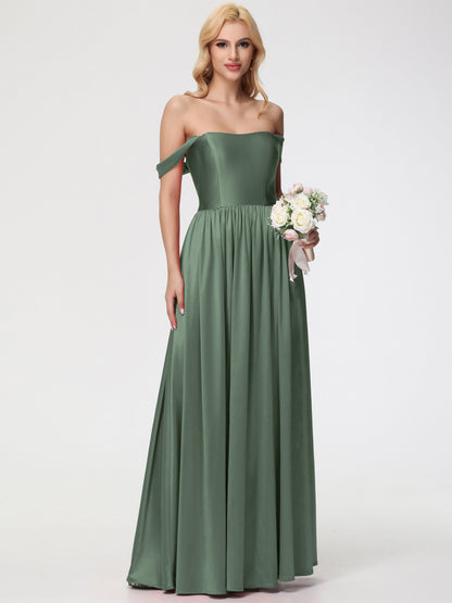 Olive Green Multiway Bridesmaid Dress Off The Shoulder Floor Length Stretch Satin Bridesmaid Dress With Pockets