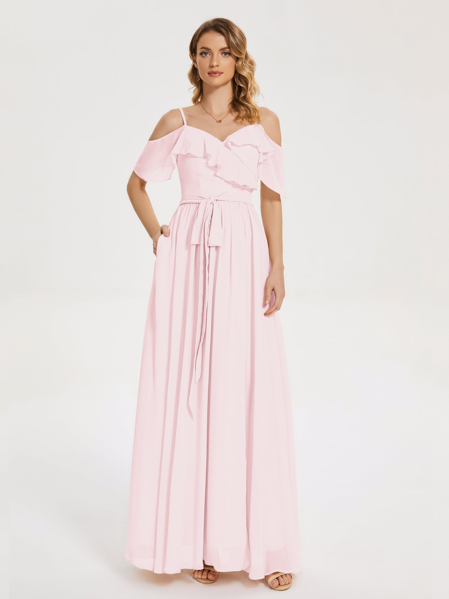 Thea Off the Shoulder Slit Chiffon Bridesmaid Dress