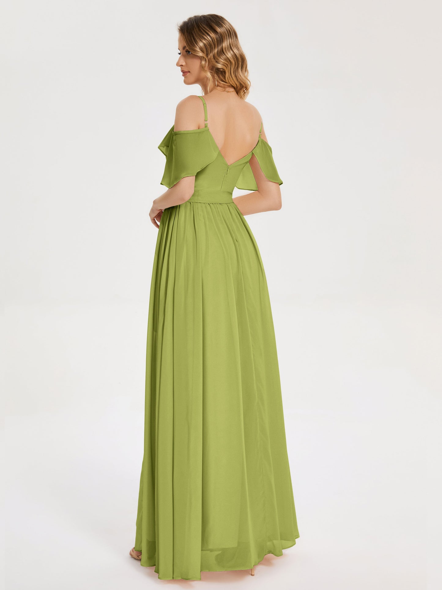 Thea Off the Shoulder Slit Chiffon Bridesmaid Dress