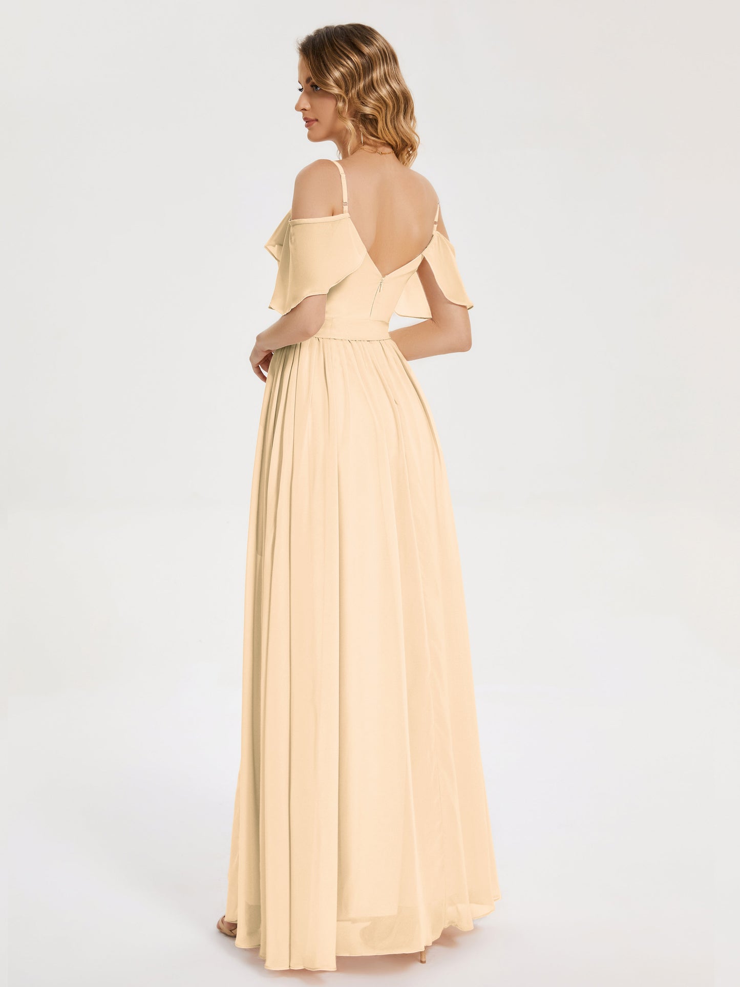 Thea Off the Shoulder Slit Chiffon Bridesmaid Dress