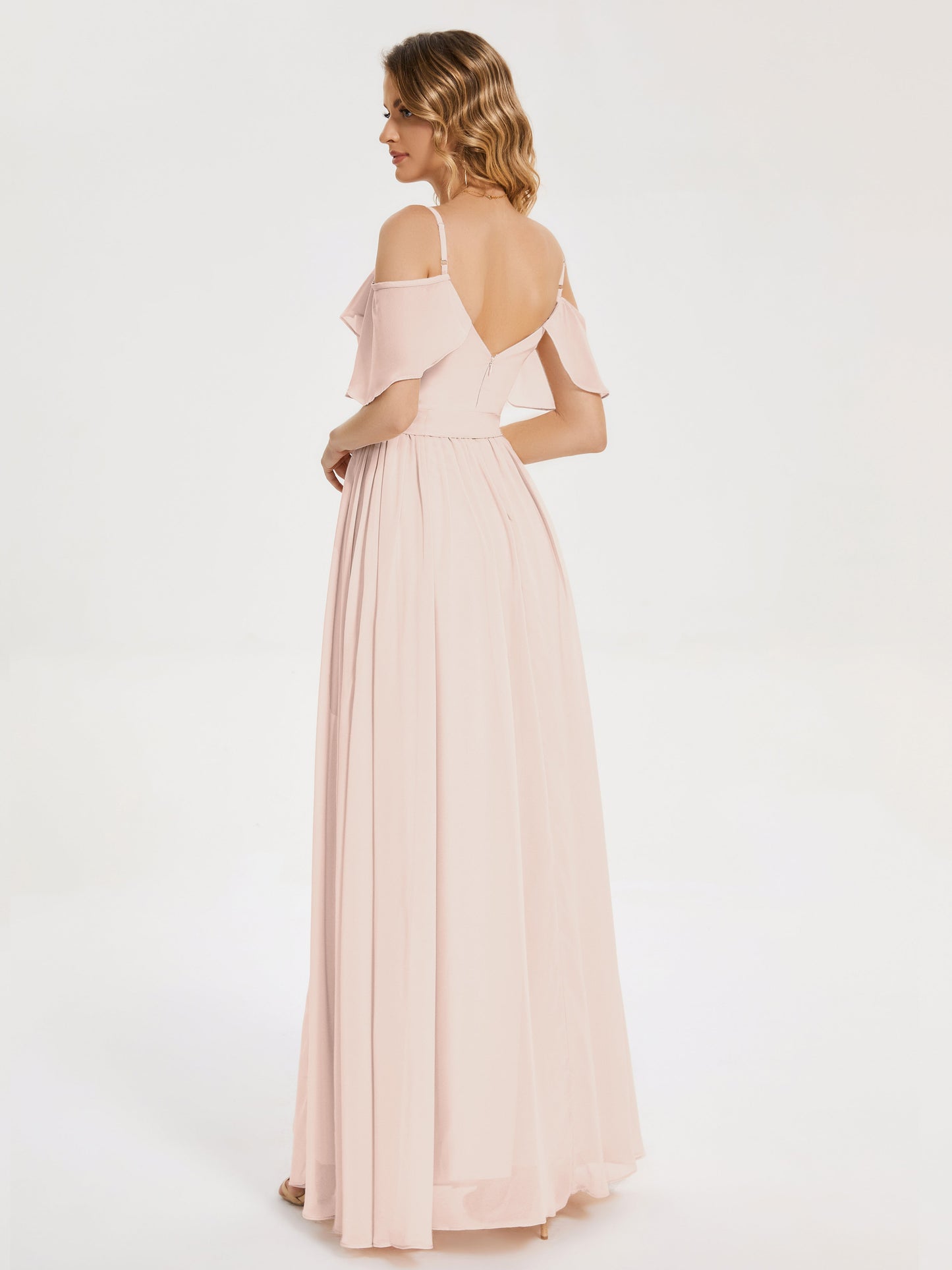 Thea Off the Shoulder Slit Chiffon Bridesmaid Dress