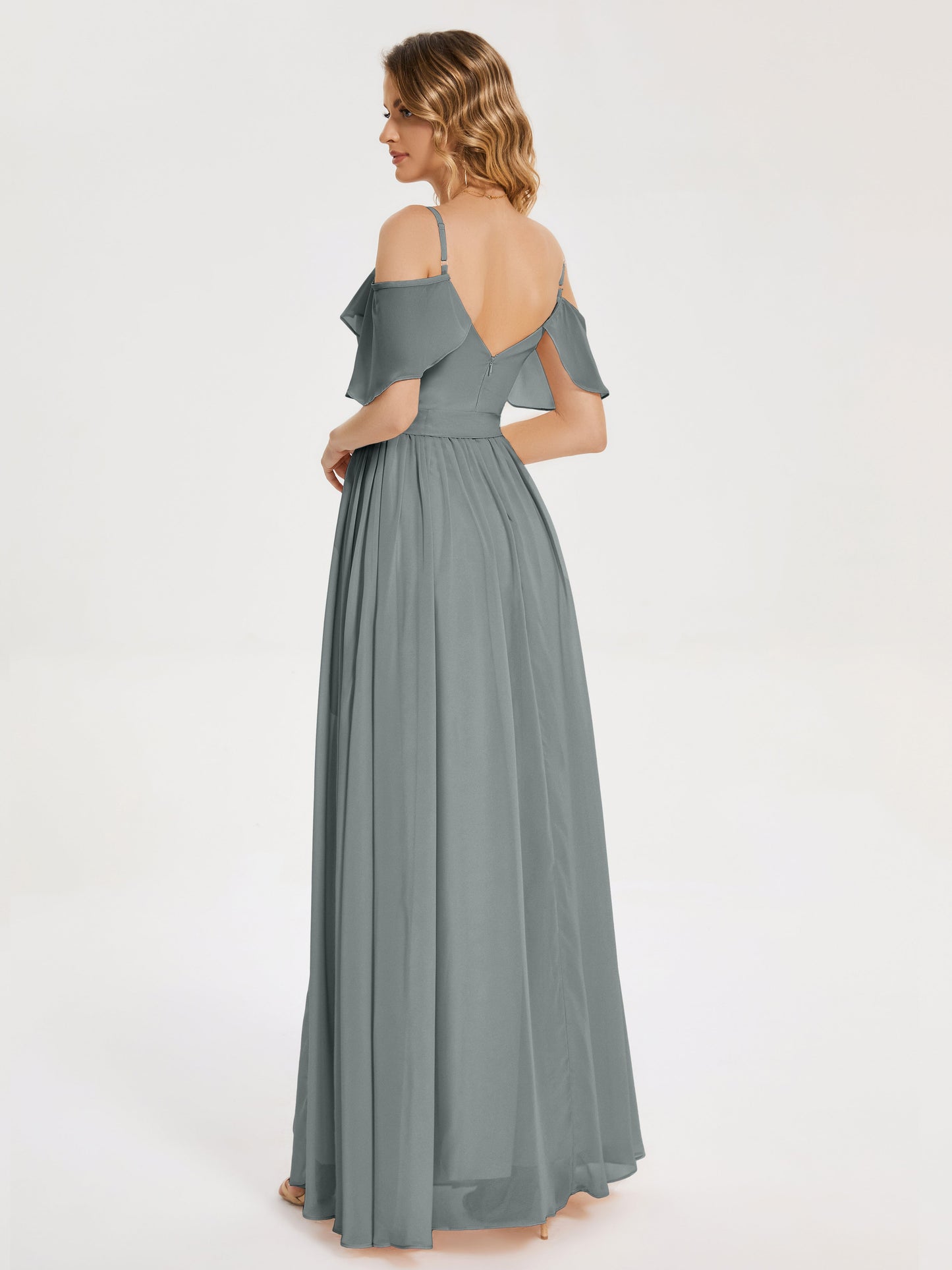 Thea Off the Shoulder Slit Chiffon Bridesmaid Dress