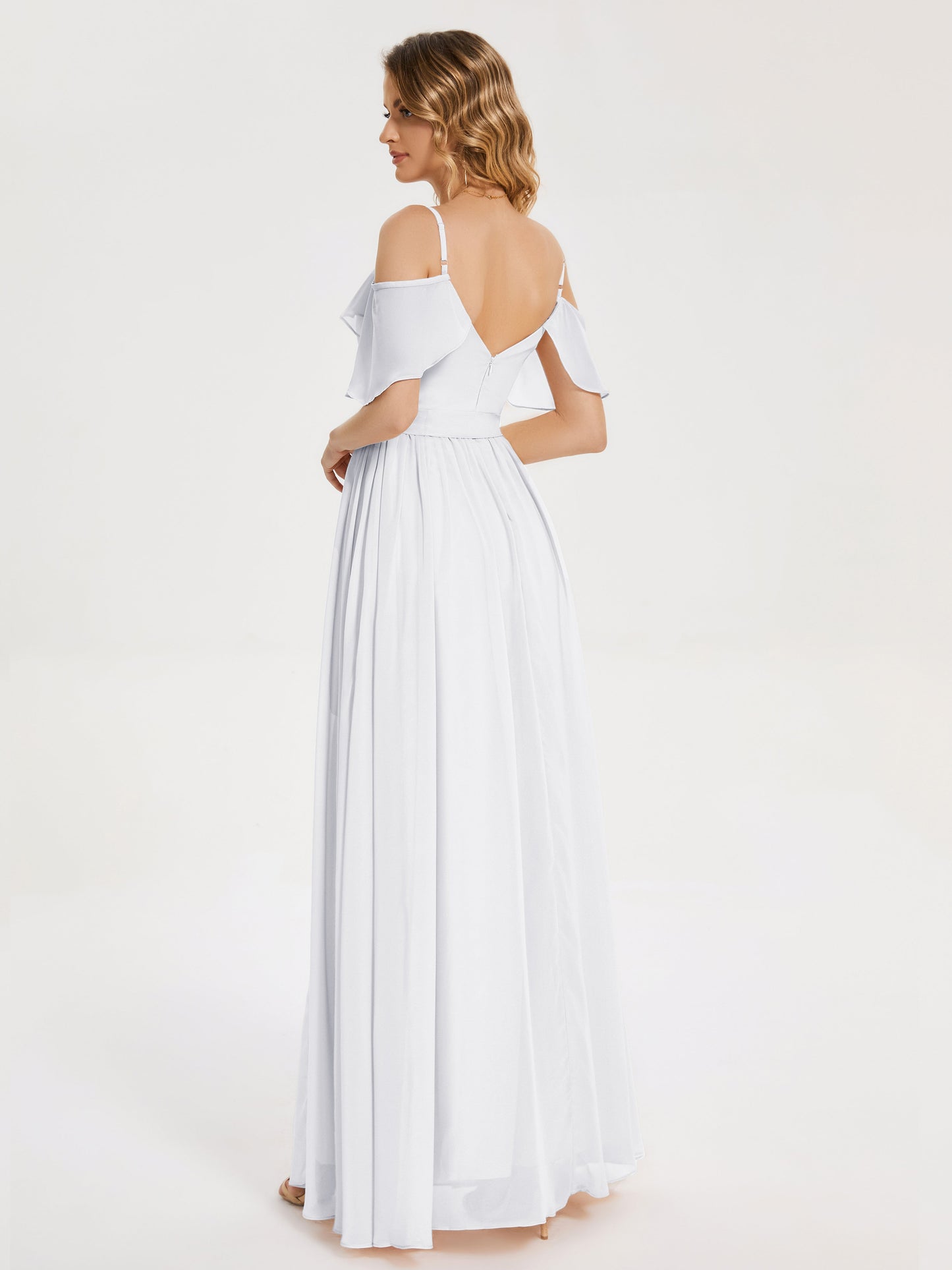 Thea Off the Shoulder Slit Chiffon Bridesmaid Dress