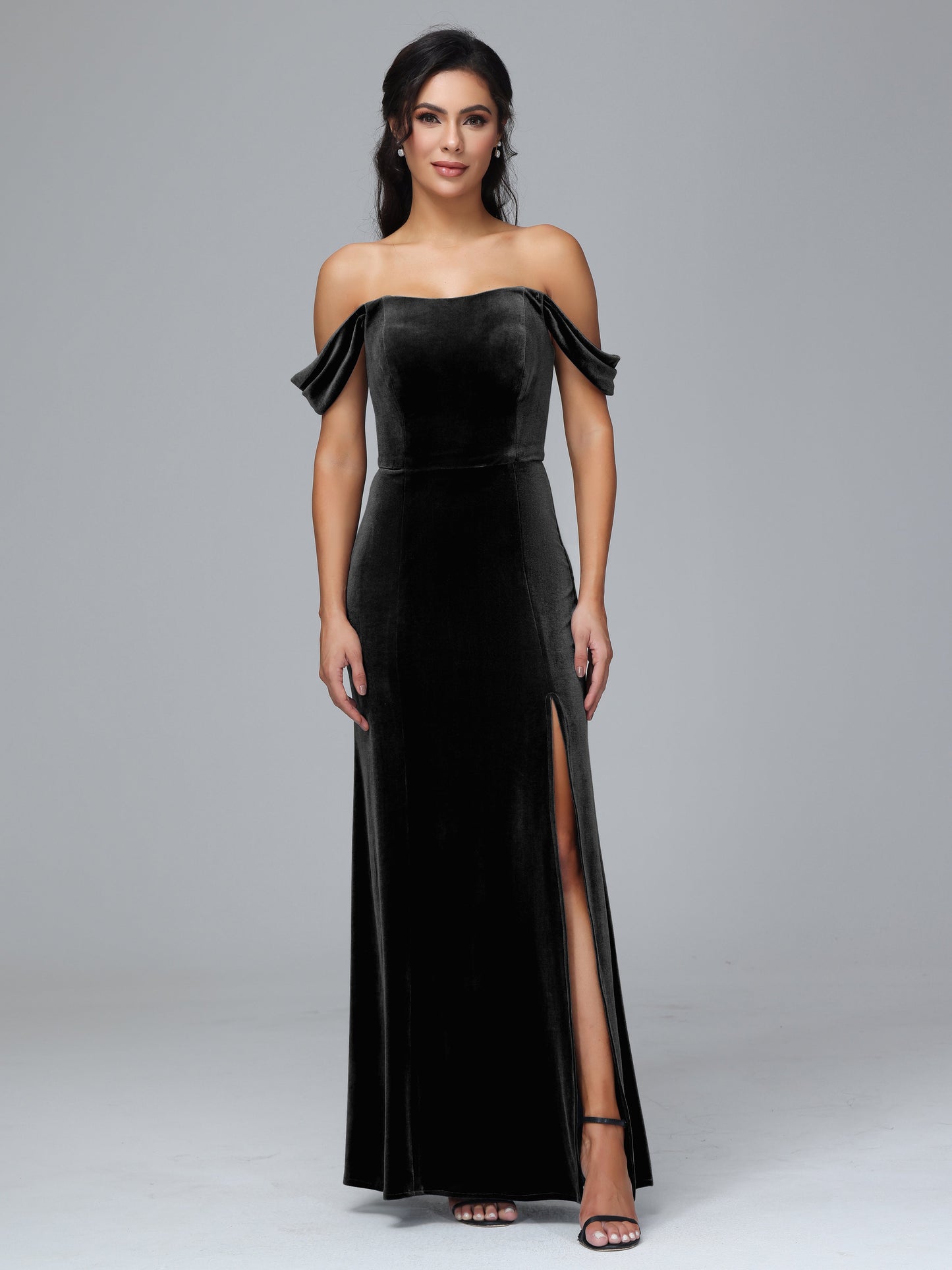 Off Shoulder Velvet Bridesmaid Dress With Slit