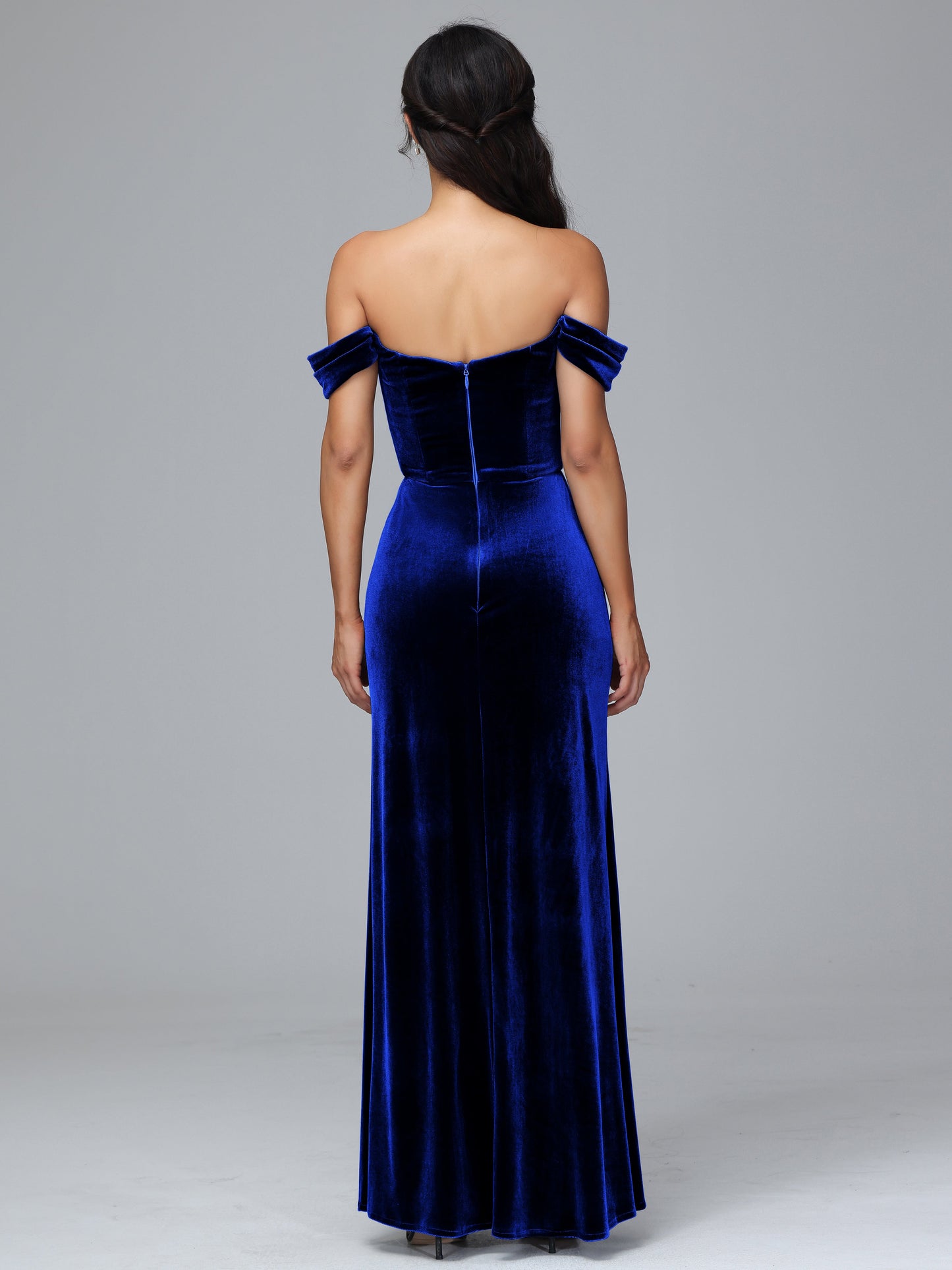 Off Shoulder Velvet Bridesmaid Dress With Slit