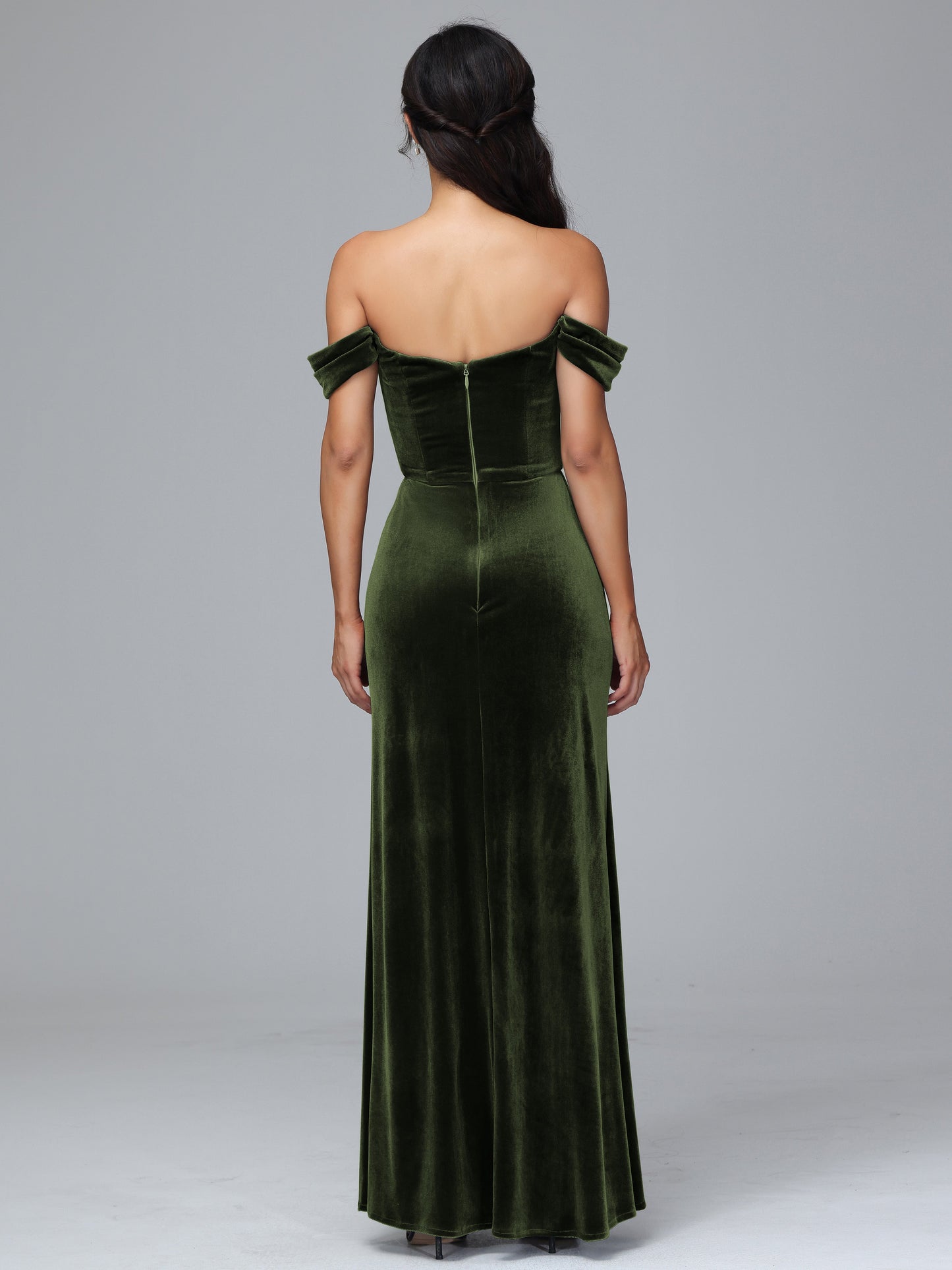 Off Shoulder Velvet Bridesmaid Dress With Slit