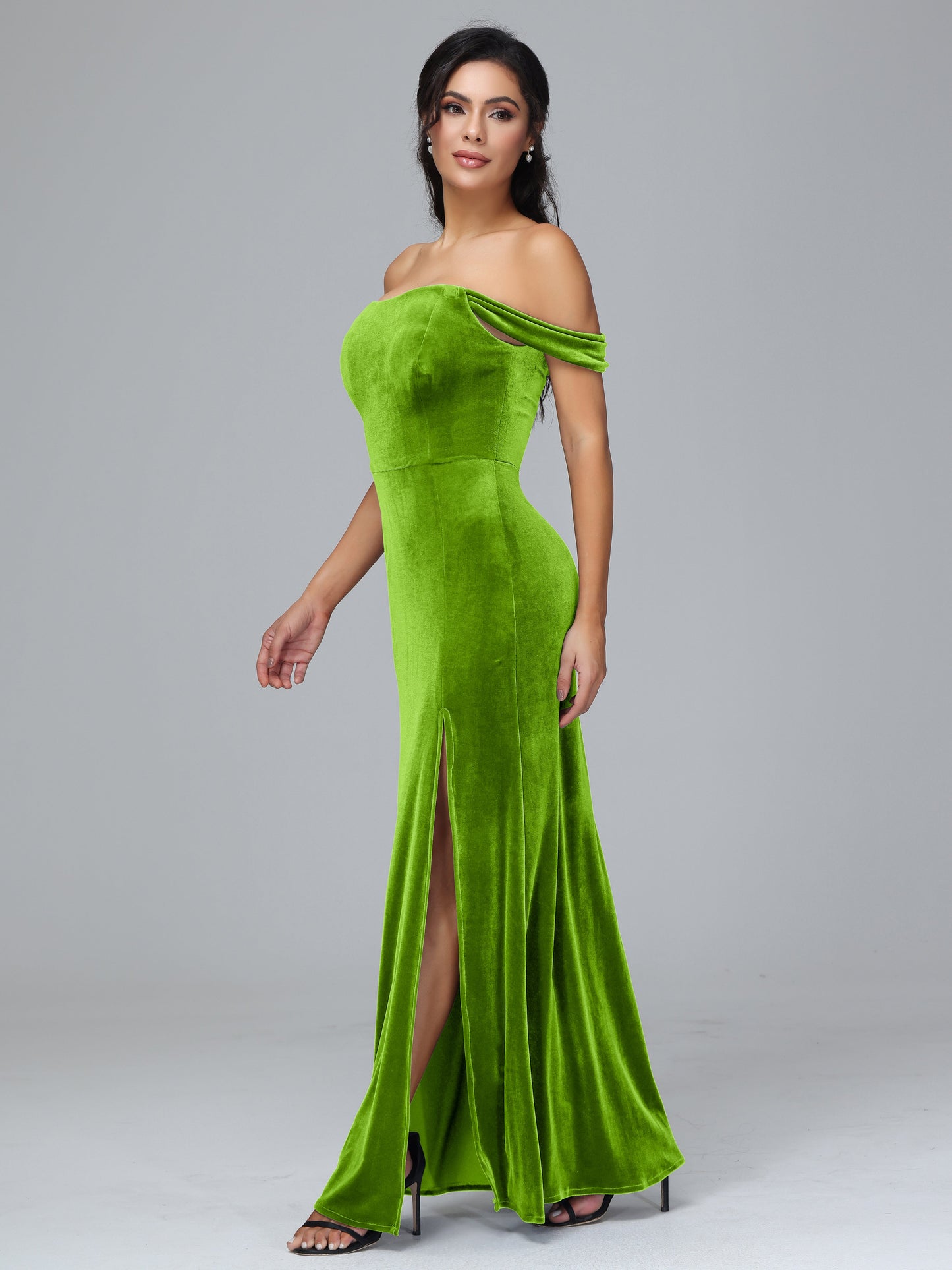 Off Shoulder Velvet Bridesmaid Dress With Slit