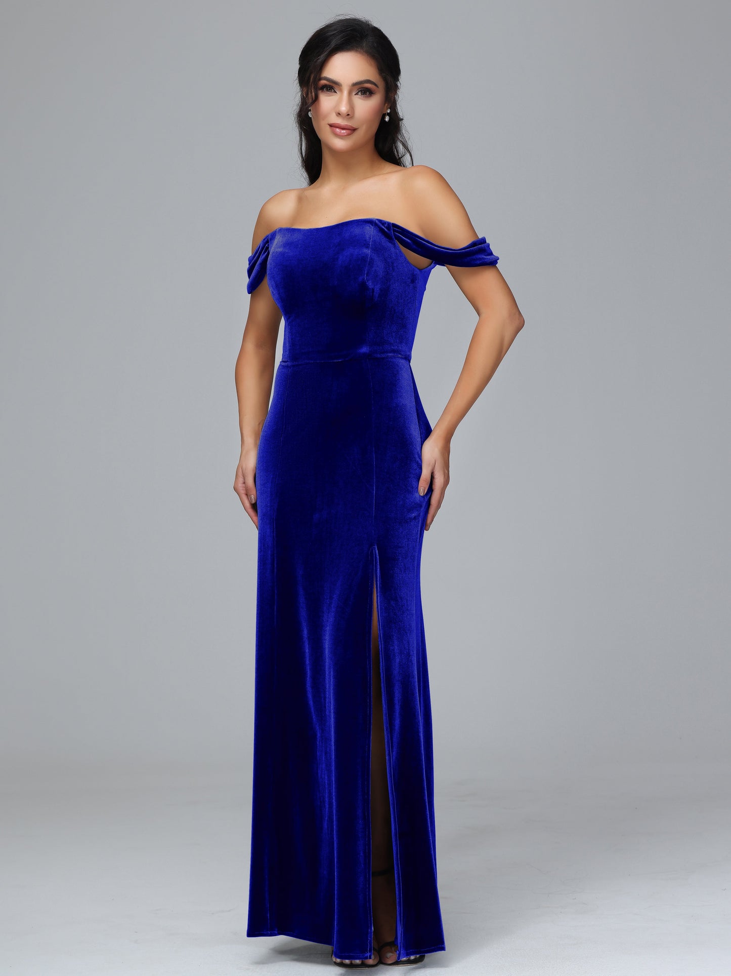 Off Shoulder Velvet Bridesmaid Dress With Slit