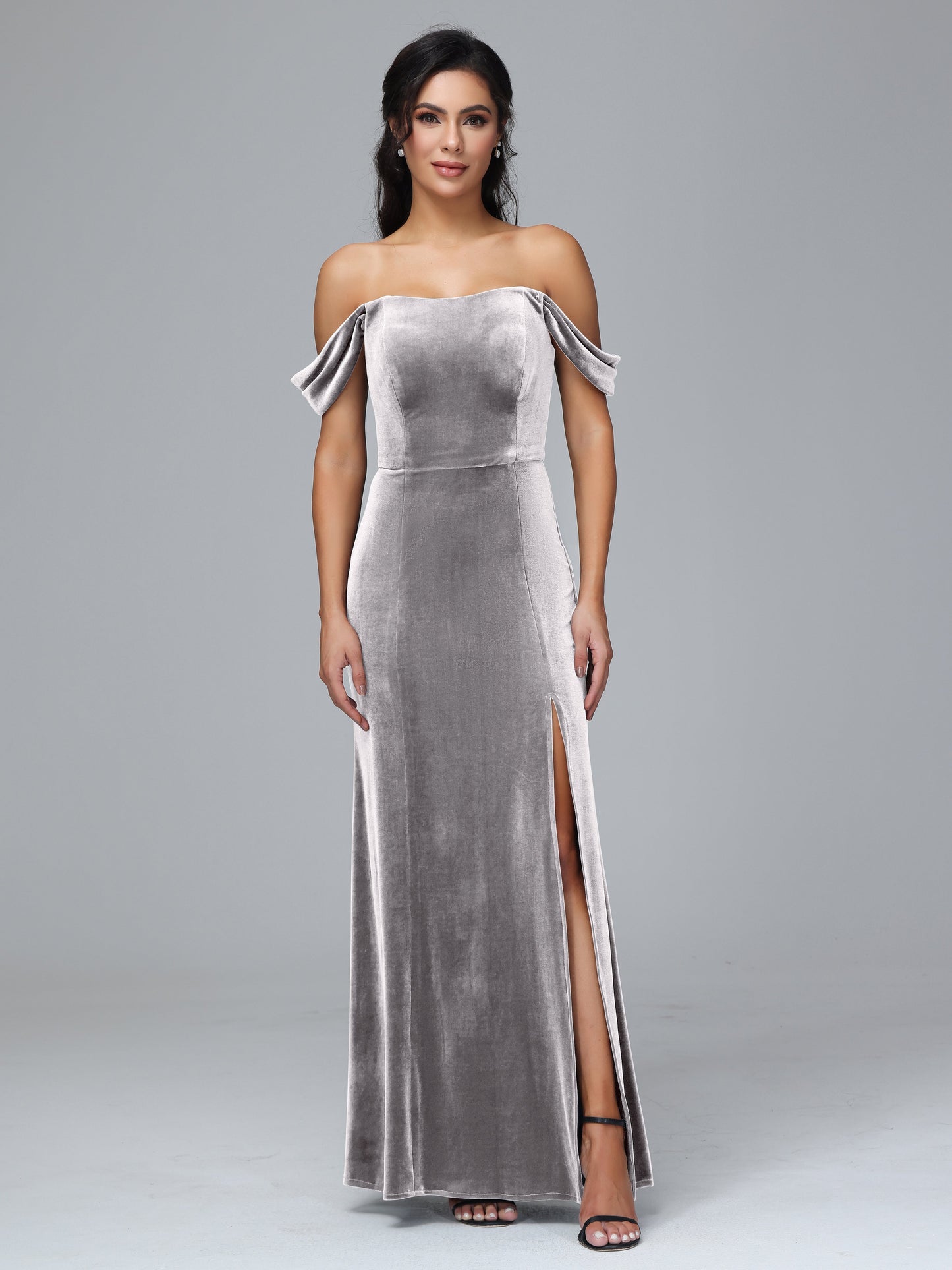 Off Shoulder Velvet Bridesmaid Dress With Slit