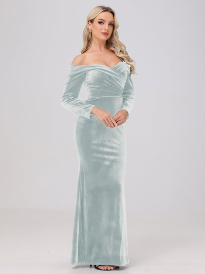 Off the Shoulder Sheath Long Sleeves Velvet Bridesmaid Dresses