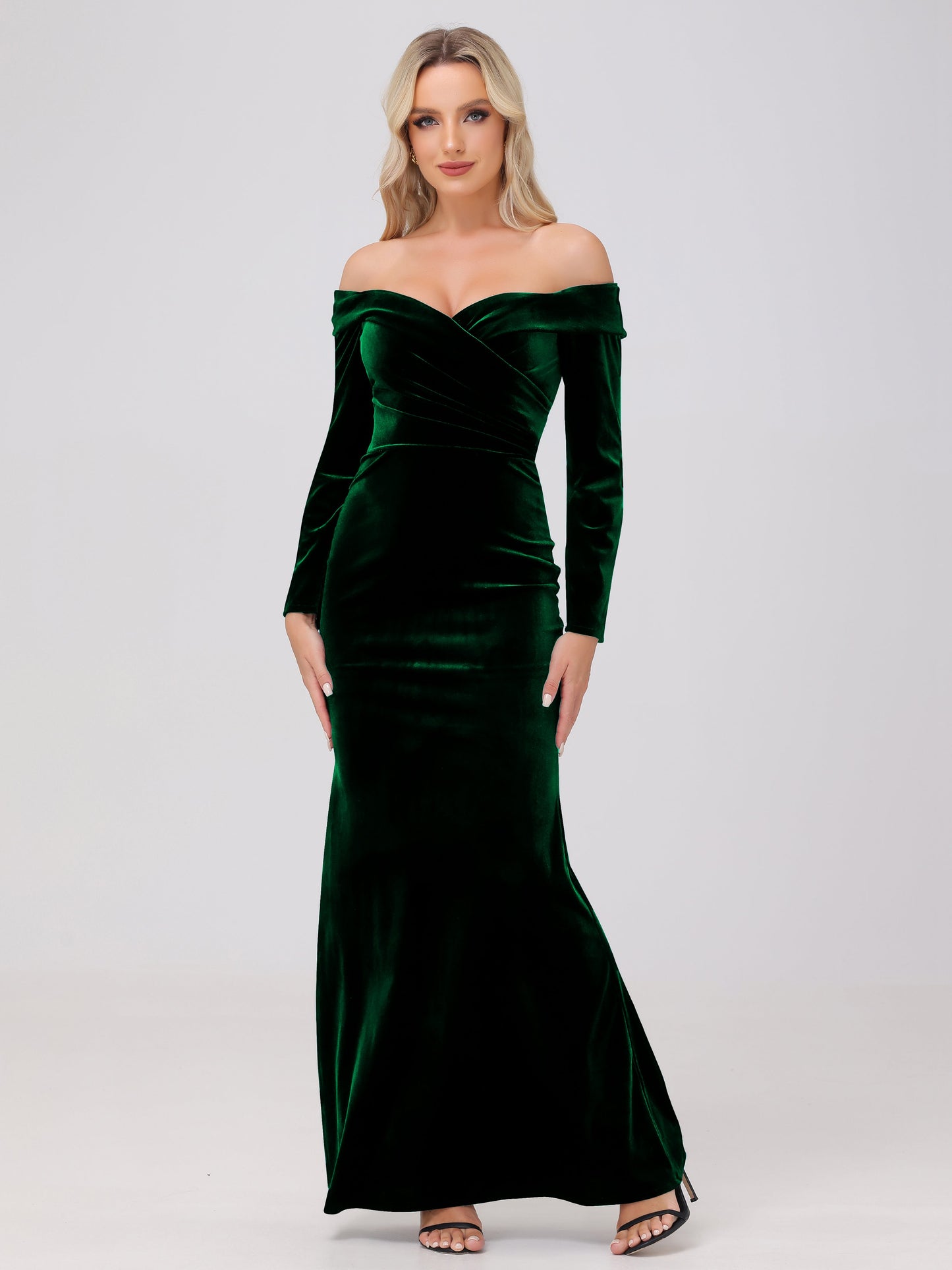 Off the Shoulder Sheath Long Sleeves Velvet Bridesmaid Dresses