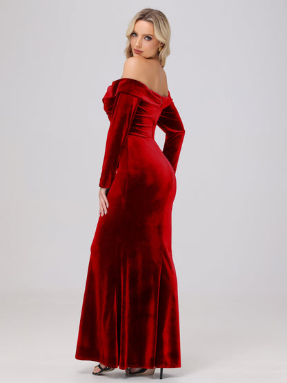 Off the Shoulder Sheath Long Sleeves Velvet Bridesmaid Dresses