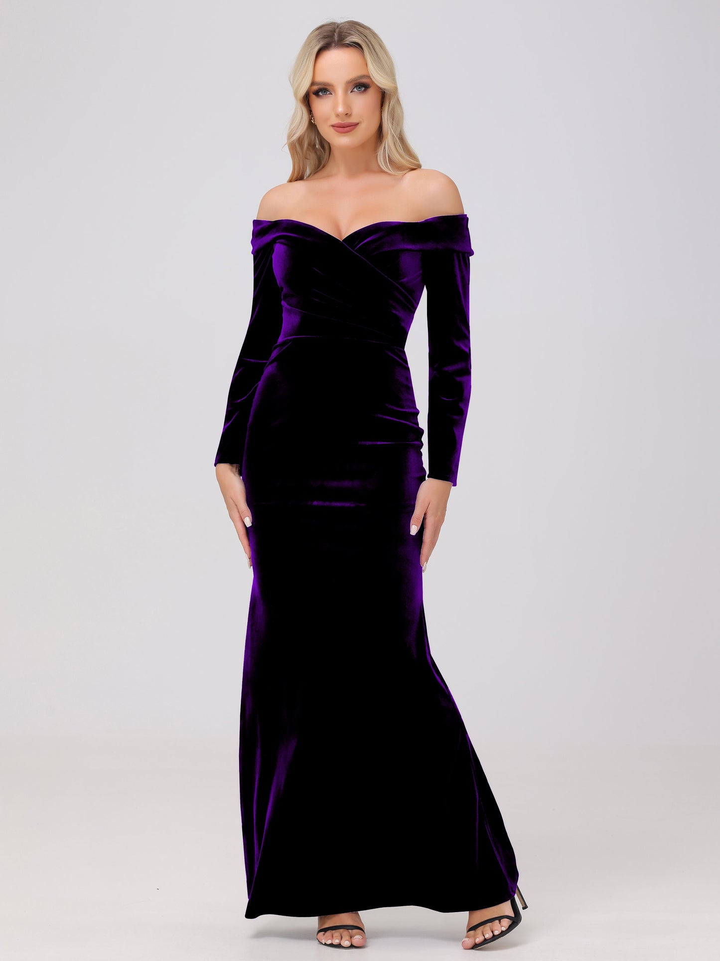 Off the Shoulder Sheath Long Sleeves Velvet Bridesmaid Dresses