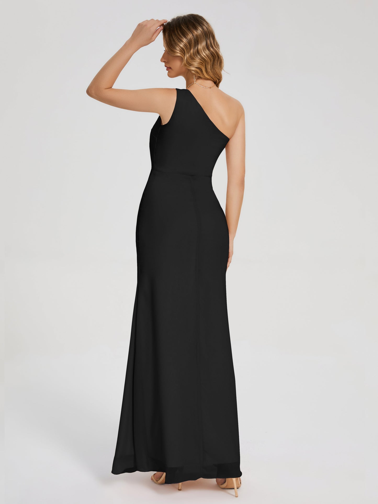 River One Shoulder Column Slit Bridesmaid Dress