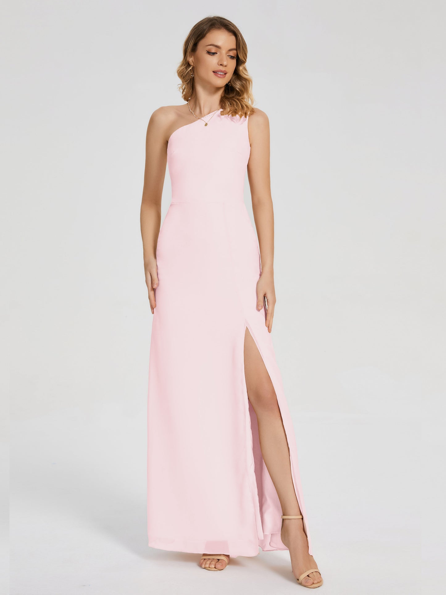 River One Shoulder Column Slit Bridesmaid Dress