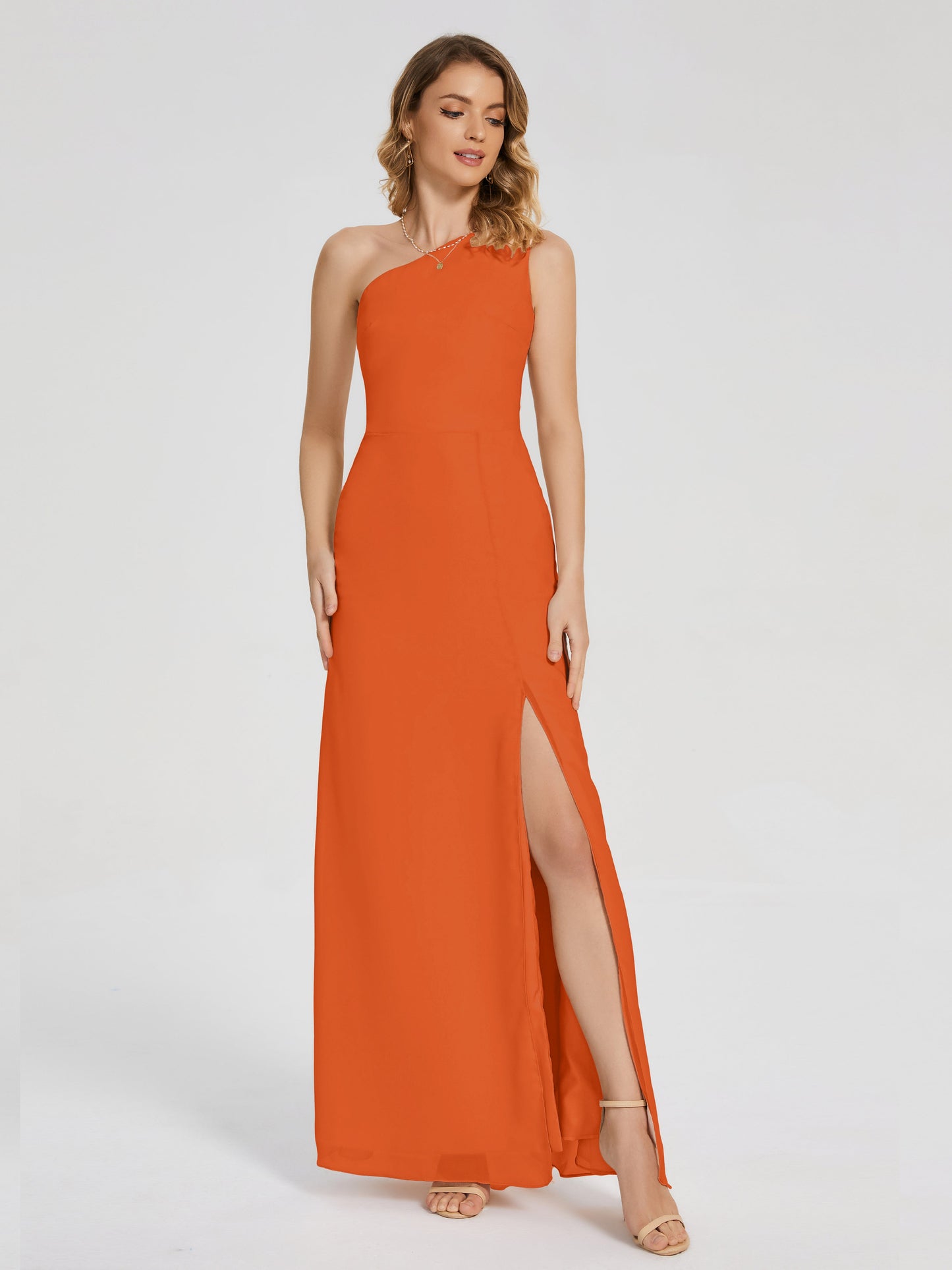 River One Shoulder Column Slit Bridesmaid Dress