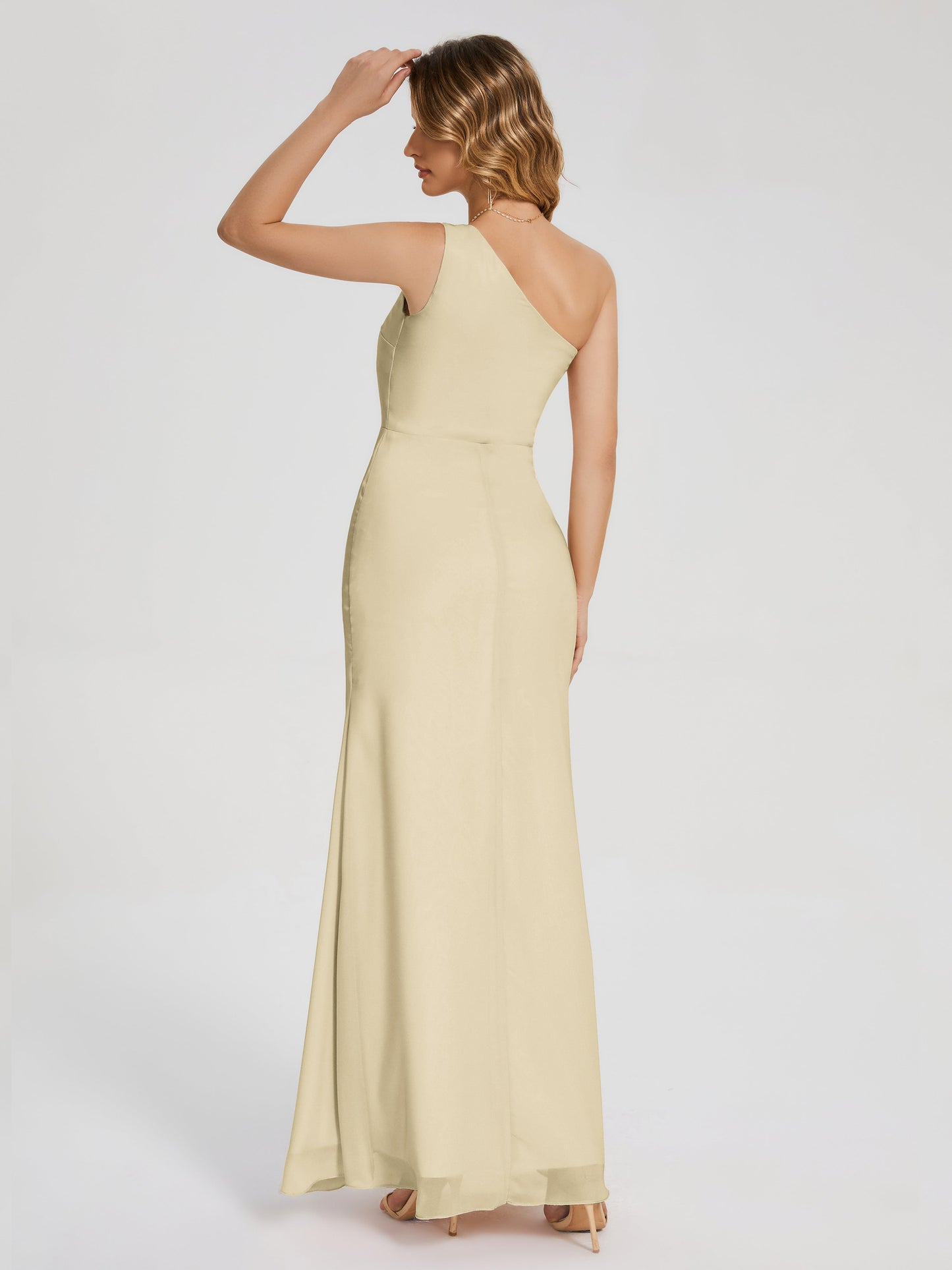 River One Shoulder Column Slit Bridesmaid Dress