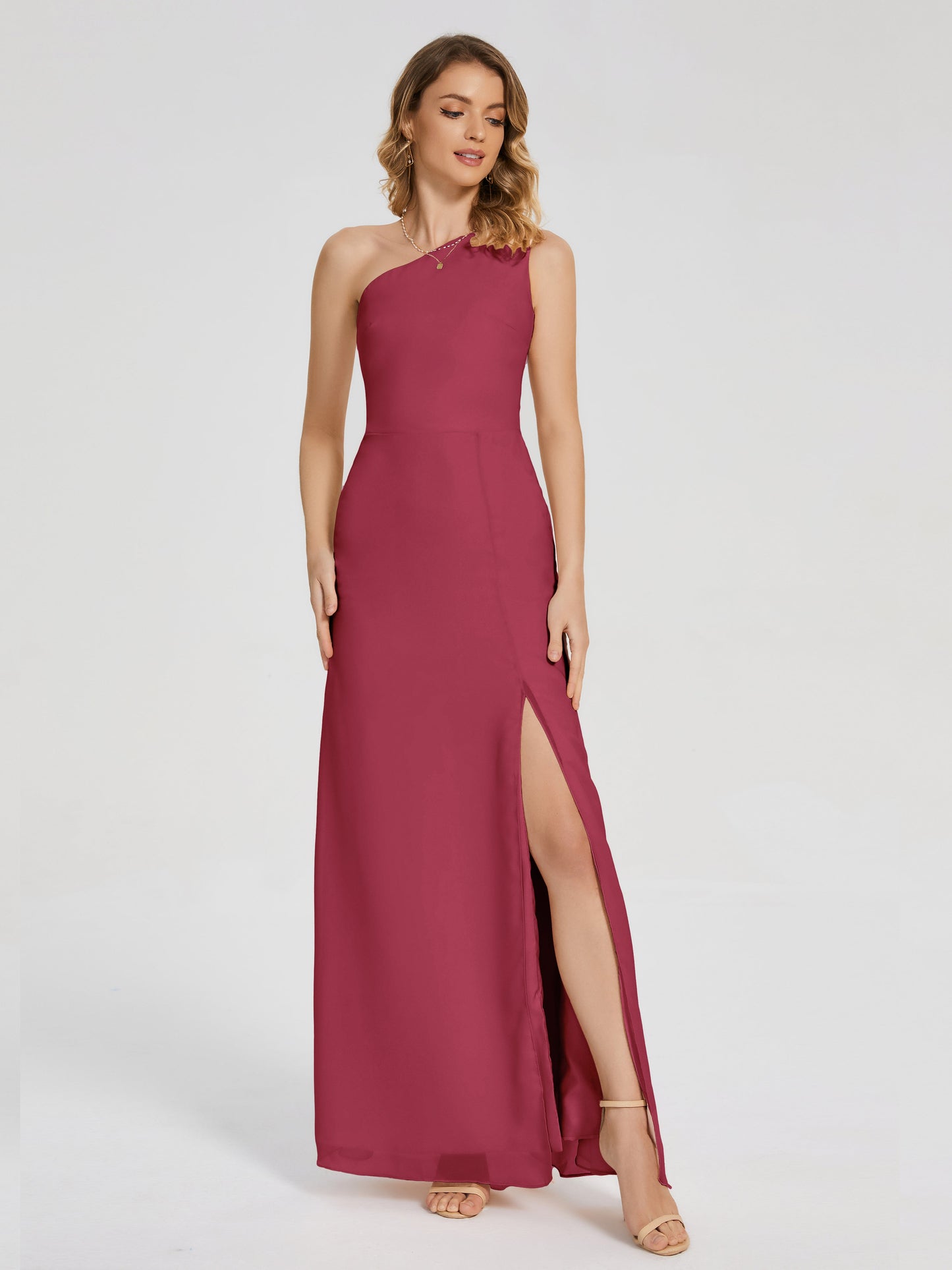 River One Shoulder Column Slit Bridesmaid Dress